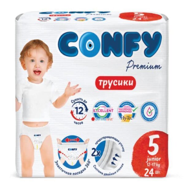 Couches Bébé Confy Taille 5, Pack de 24 Pièces, Ultra Douces et Hypoallergéniques pour Bébé de 11 à 16 kg.