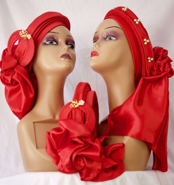 Foulard Déjà Confectionné – Couleur Orange avec Motif sur le Côté – Image 3
