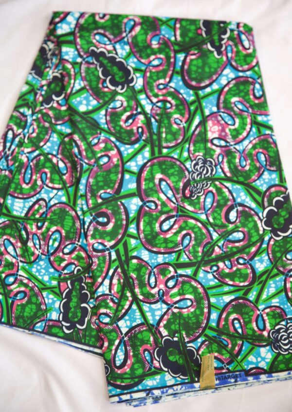 Original Wax Hitaget 6 yards couleur vert foncé avec des motifs de différents couleur