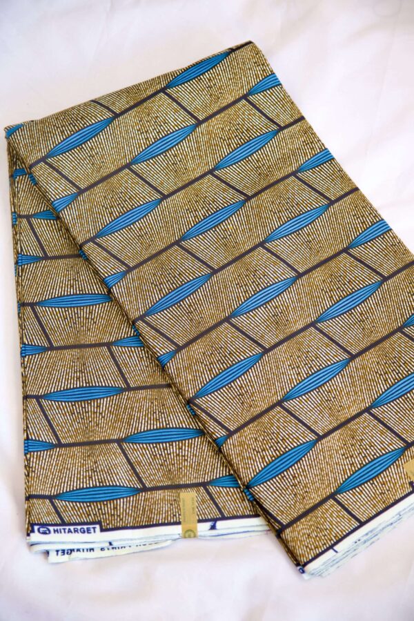Original Wax Hitaget 6 yards couleur marron clair avec des motif bleu et noir