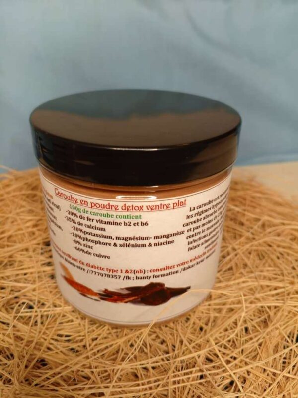 Caroube en Poudre Bio Detox – Ventre Plat 300g : Fibres Naturelles, Aide Digestive, Substitut du Chocolat, Favorise la Perte de Poids et la Santé Intestinale.