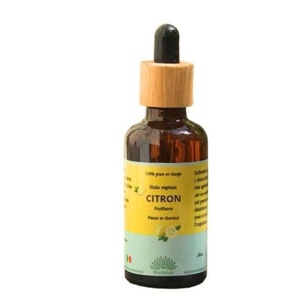 Huile essentielle de citron – revitalisante et purifiante. Parfaite pour la peau, les cheveux, et l'aromathérapie, aux propriétés tonifiantes et antiseptiques.