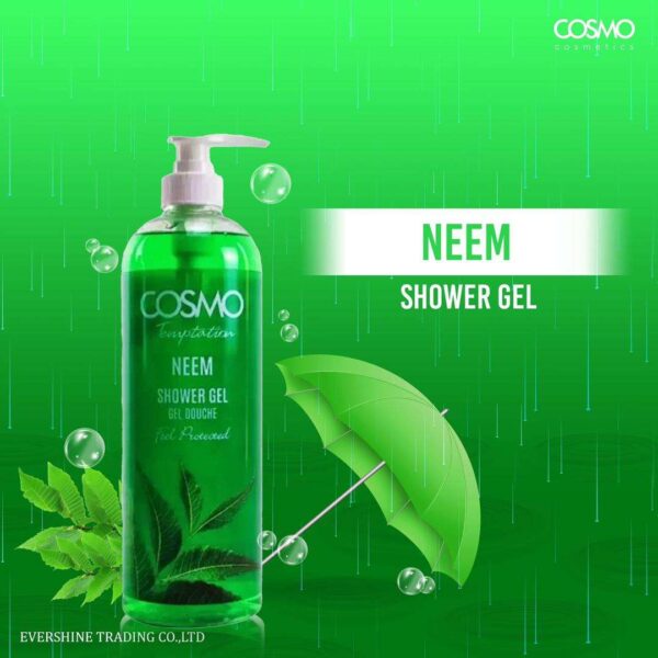 Gel douche Cosmo Neem – Purifiant et apaisant, enrichi en extraits de neem pour une peau propre, douce et protégée, idéal pour les peaux à problèmes.
