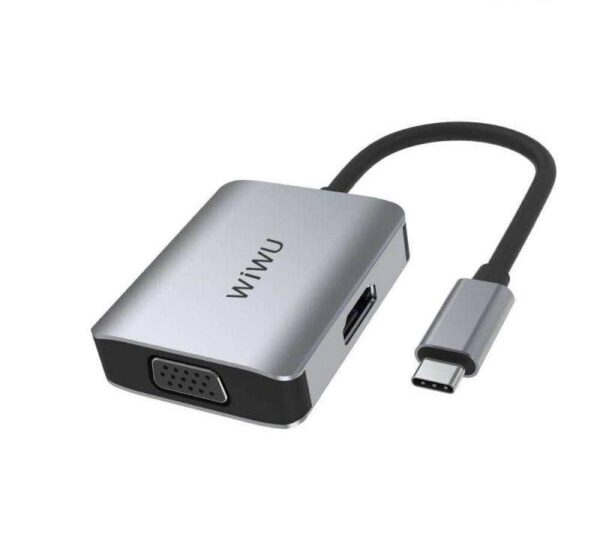 Adaptateur Wiwu Alpha 2 en 1 – USB-C vers HDMI et USB, Parfait pour MacBook, Facilité de Connexion et Transfert de Données Rapide.