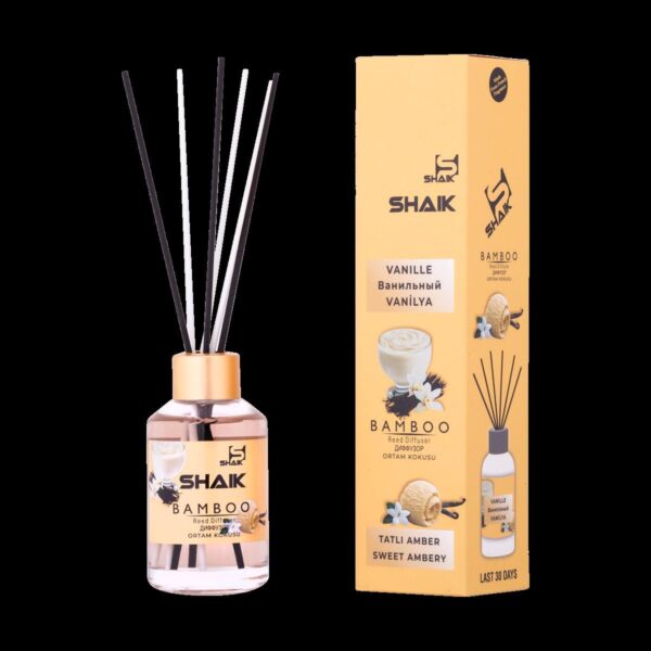 "Diffuseur SHAIK Vanille - Parfum Doux et Sucré avec Bâtonnets en Rotin pour une Ambiance Chaleureuse"