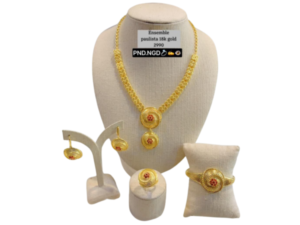 Ensemble bijoux plaqué or 18 carats – Collier, bracelet, boucles d'oreilles et bague pour un look complet et élégant – Image 4