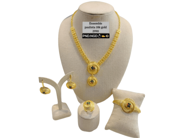 Ensemble bijoux plaqué or 18 carats – Collier, bracelet, boucles d'oreilles et bague pour un look complet et élégant – Image 2
