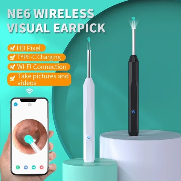 Endoscope auriculaire sans fil Wi-Fi, caméra visuelle avec lumière LED, cure-oreille sécurisé pour nettoyage et inspection, modèle Endocsnegoing. – Image 3