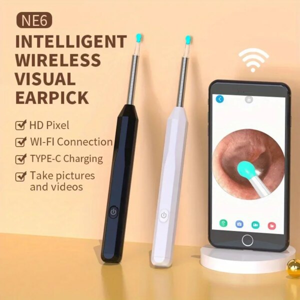 Endoscope auriculaire sans fil Wi-Fi, caméra visuelle avec lumière LED, cure-oreille sécurisé pour nettoyage et inspection, modèle Endocsnegoing.