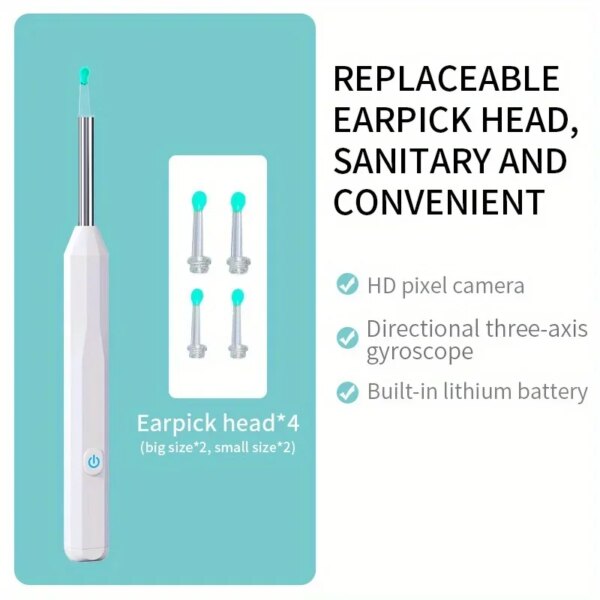 Endoscope auriculaire sans fil Wi-Fi, caméra visuelle avec lumière LED, cure-oreille sécurisé pour nettoyage et inspection, modèle Endocsnegoing. – Image 5