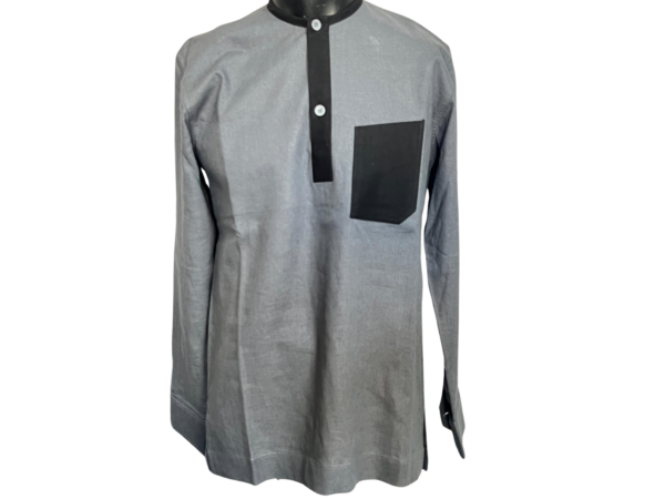 Chemise Lin Homme - Style Élégance Minimaliste - Gris anthracite avec accents noirs