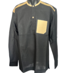 Chemise Lin Homme - Style Contrasté Élégant - Noir profond avec détails beige doré