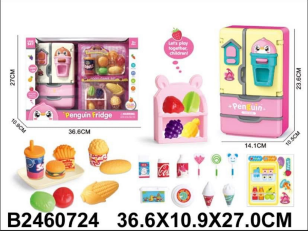 Jouet Réfrigérateur Pingouin pour Fille – Frigo Miniature avec Accessoires et Compartiments, Idéal pour Stimuler l'Imagination et le Jeu de Rôle.