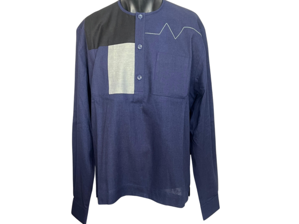 Chemise en Lin - Bleu Marine et Contraste Graphique