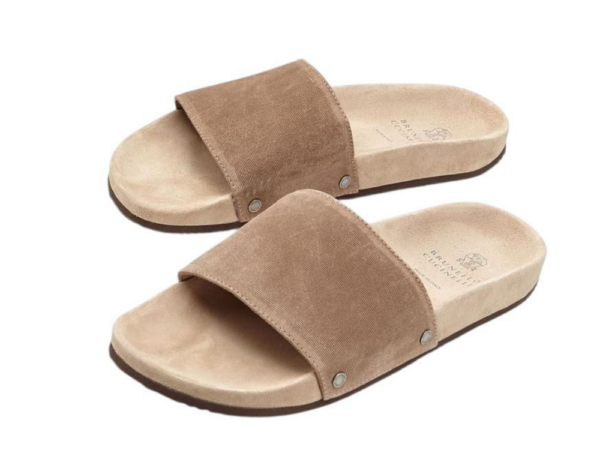 Sandales Slides en Suédine Brun Clair - Brunello Cucinelli