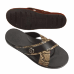 Sandales Homme Croisées – Effet Python & Cuir Noir