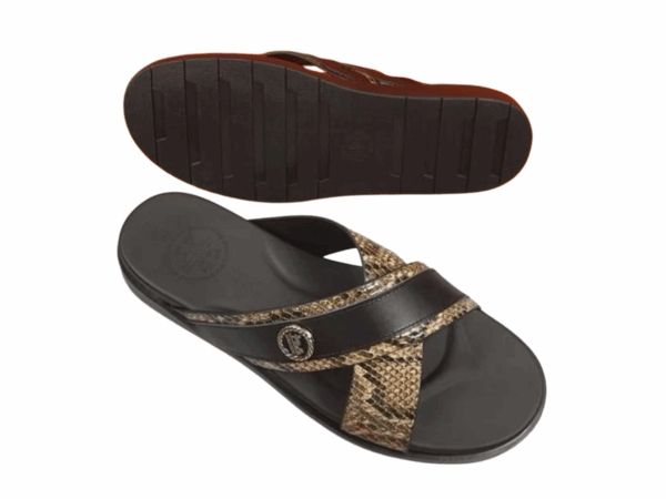 Sandales Homme Croisées – Effet Python & Cuir Noir